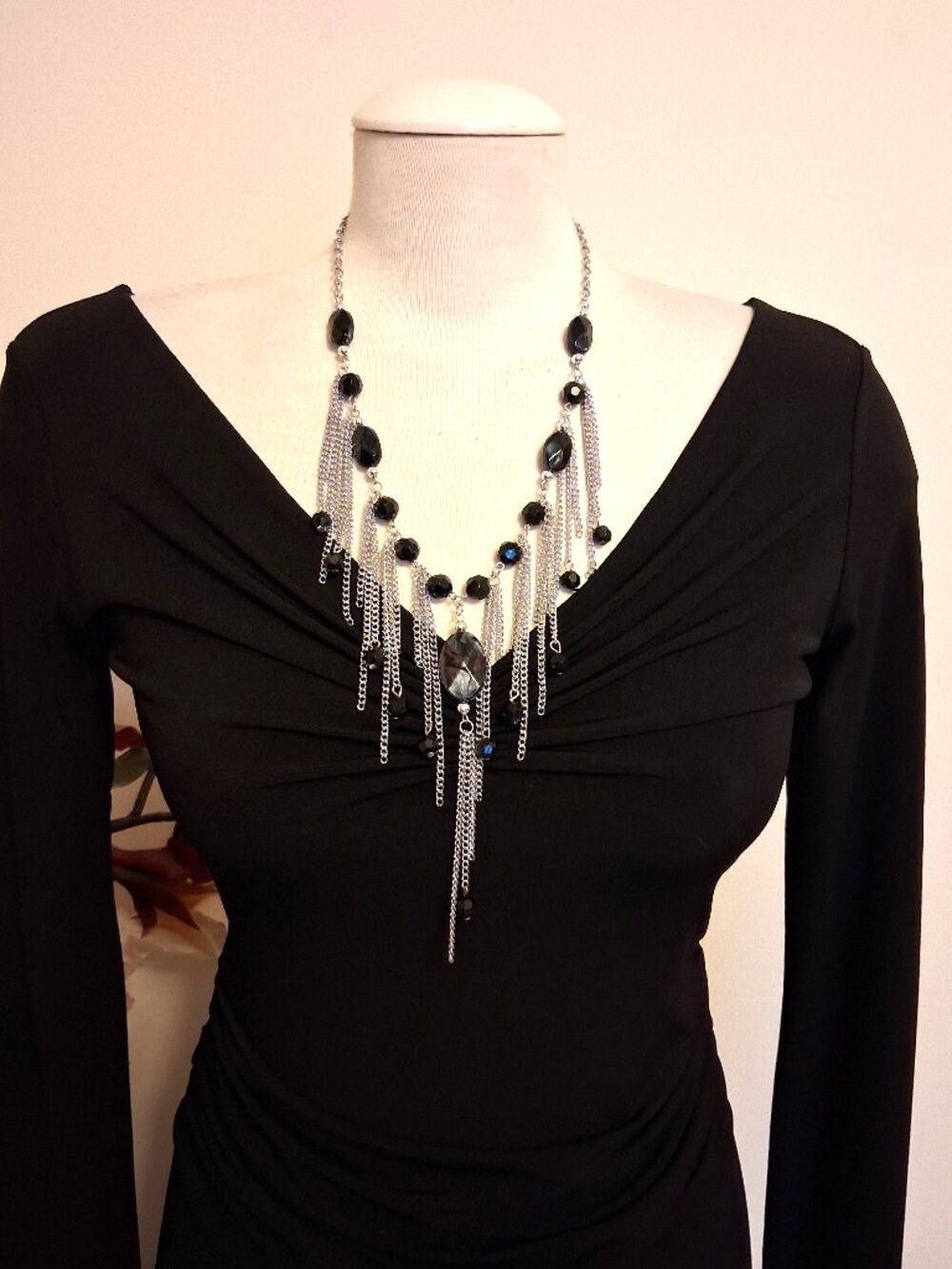 New Touch! Vintage Multi-Size Beads Silver-Plated Necklace & Dangle Earrings
